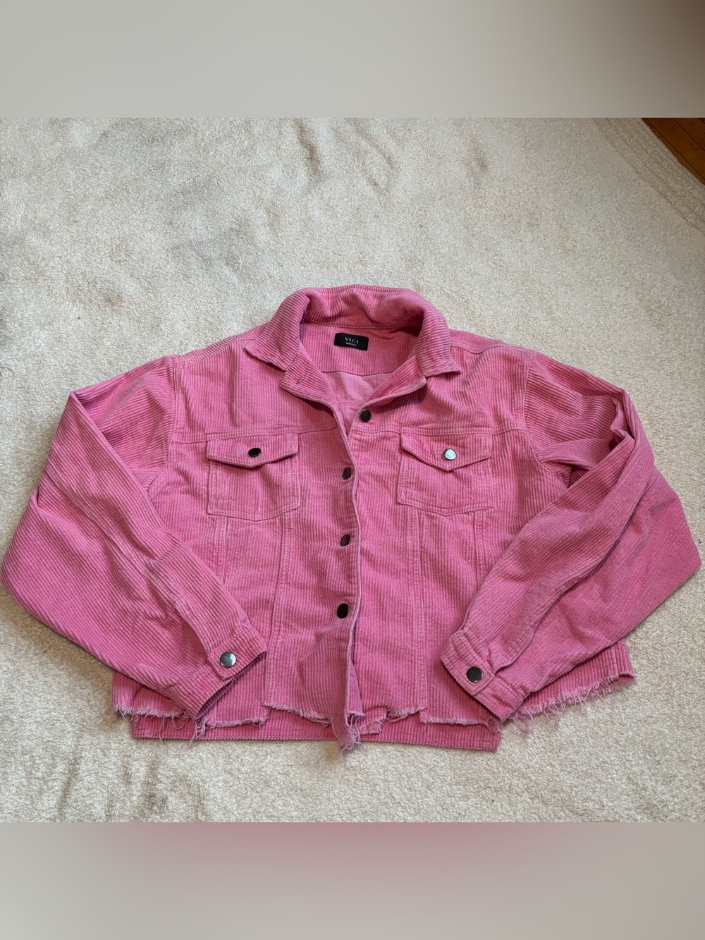 Vici Pink Corduroy Button-Front Jacket with Raw Hem